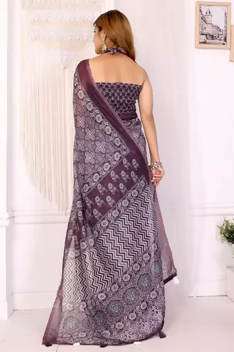 Wine printed art silk designer pallu saree