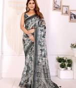 Grey printed art silk designer pallu saree