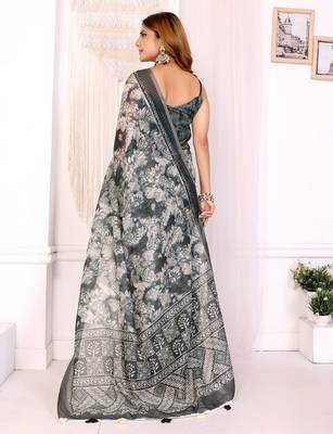 Grey printed art silk designer pallu saree 3