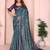 Teal printed art silk designer pallu saree
