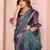Teal printed art silk designer pallu saree