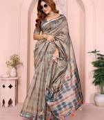Grey printed art silk designer pallu saree