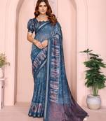 Teal printed art silk designer pallu saree