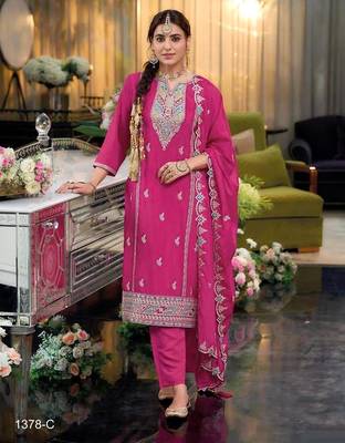 Pink color embroidery work fendy silk wedding wear salwar suit 1