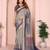 Grey printed art silk designer pallu saree