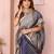 Grey printed art silk designer pallu saree