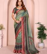 Light green printed art silk designer pallu saree