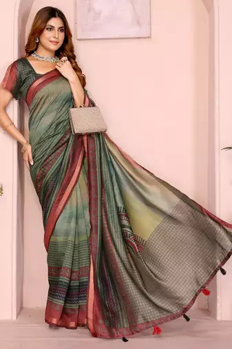 Light green printed art silk designer pallu saree