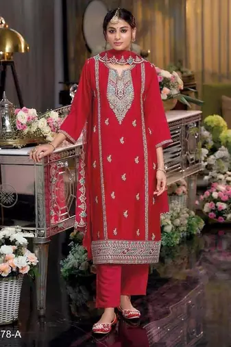 Red color embroidery work fendy silk wedding wear salwar suit