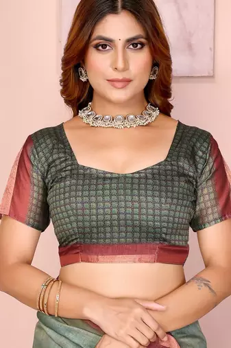 Light green printed art silk designer pallu saree