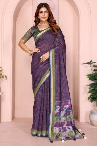 Wine printed art silk designer pallu saree