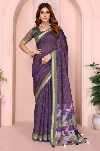 Wine printed art silk designer pallu saree