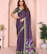 Wine printed art silk designer pallu saree