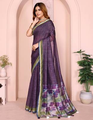 Wine printed art silk designer pallu saree 2