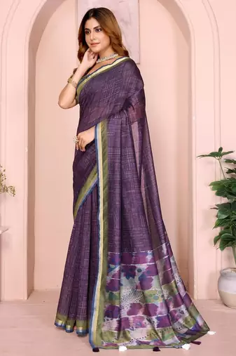 Wine printed art silk designer pallu saree