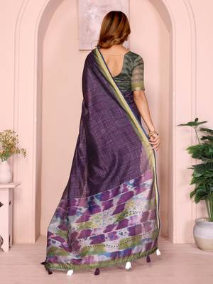 Wine printed art silk designer pallu saree 3