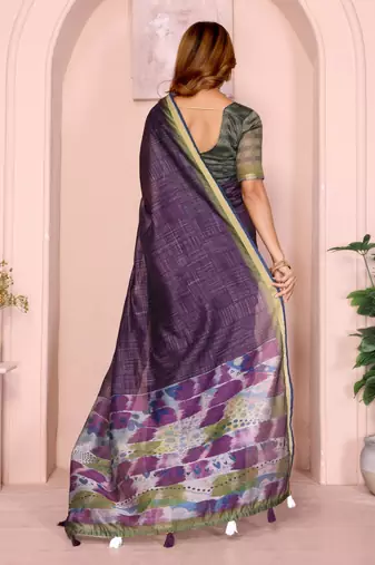 Wine printed art silk designer pallu saree