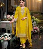 Yellow color embroidery work fendy silk wedding wear salwar suit