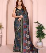 Grey printed art silk designer pallu saree