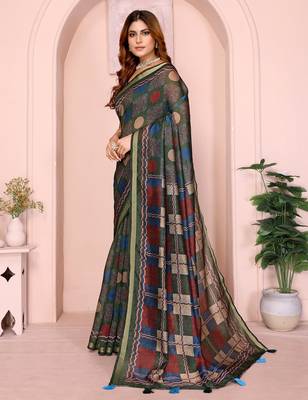 Grey printed art silk designer pallu saree 2