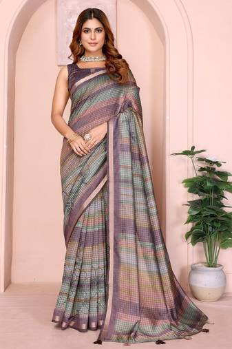 Multicolor printed art silk designer pallu saree