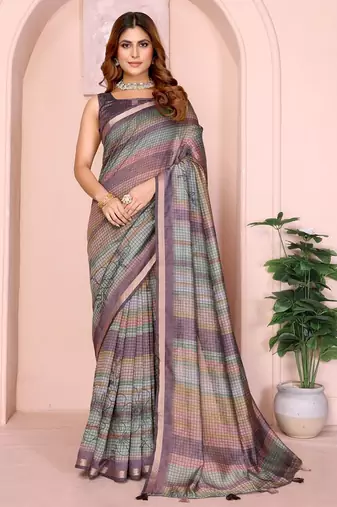 Multicolor printed art silk designer pallu saree