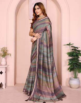 Multicolor printed art silk designer pallu saree 2