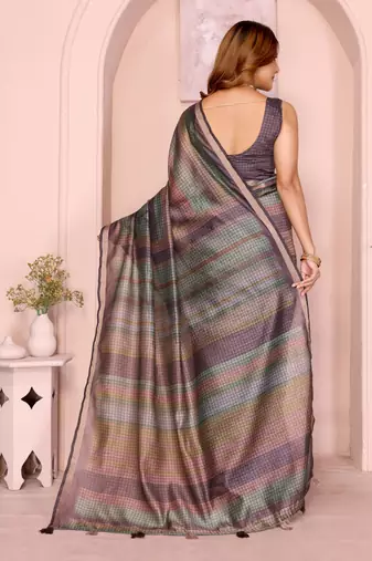 Multicolor printed art silk designer pallu saree