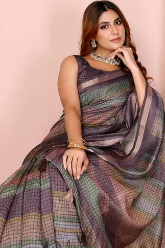 Multicolor printed art silk designer pallu saree