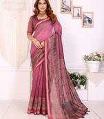 Baby pink printed art silk designer pallu saree