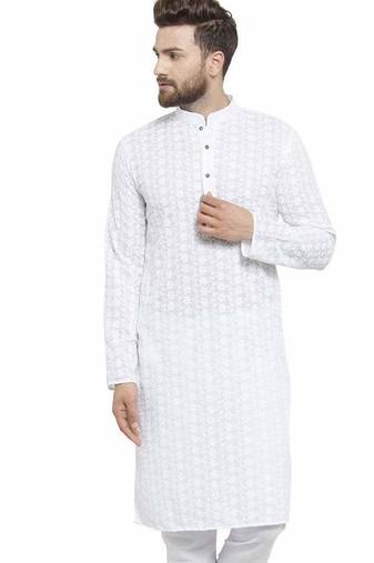 White chikankari cotton embroidery men kurta