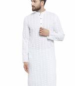 White chikankari cotton embroidery men kurta