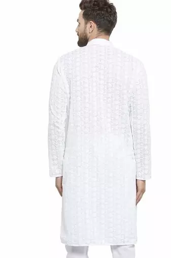 White chikankari cotton embroidery men kurta