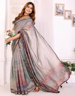 Grey printed art silk designer pallu saree 2
