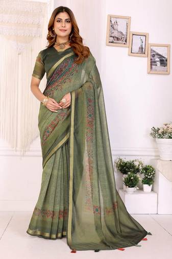 Mehendi printed art silk designer pallu saree