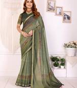 Mehendi printed art silk designer pallu saree