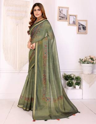 Mehendi printed art silk designer pallu saree 2