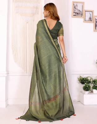 Mehendi printed art silk designer pallu saree 3