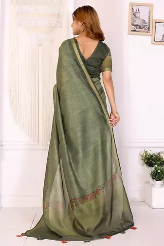 Mehendi printed art silk designer pallu saree
