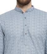 Light grey chikankari cotton embroidery men kurta