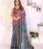 Orange printed art silk designer pallu saree