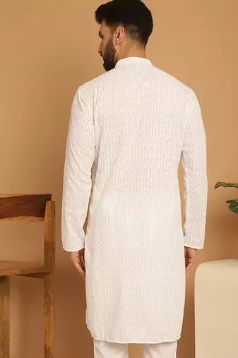White chikankari cotton embroidery men kurta