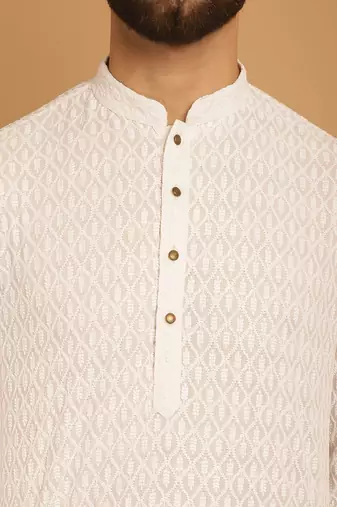 White chikankari cotton embroidery men kurta