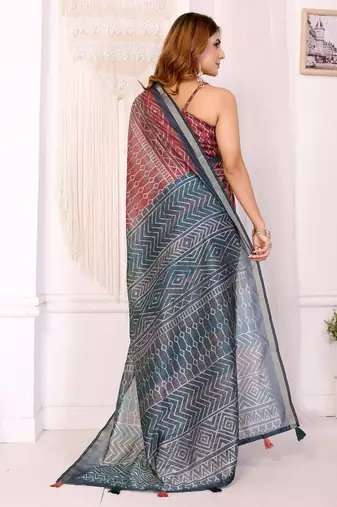 Orange printed art silk designer pallu saree
