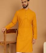 Yellow chikankari cotton embroidery men kurta