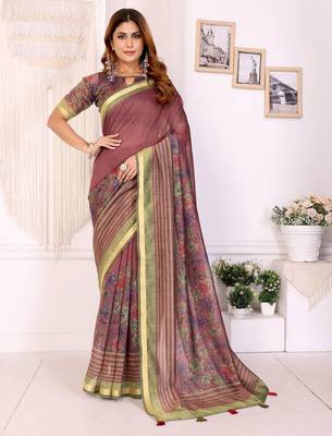 Onion pink printed art silk designer pallu saree 1