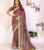 Onion pink printed art silk designer pallu saree