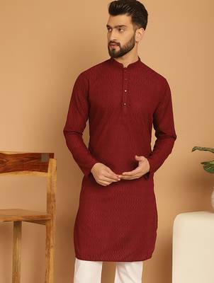 Maroon chikankari cotton embroidery men kurta 1