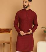 Maroon chikankari cotton embroidery men kurta