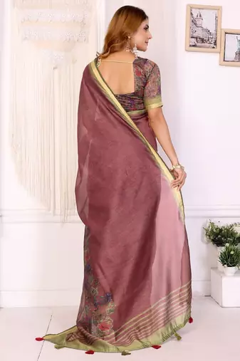 Onion pink printed art silk designer pallu saree